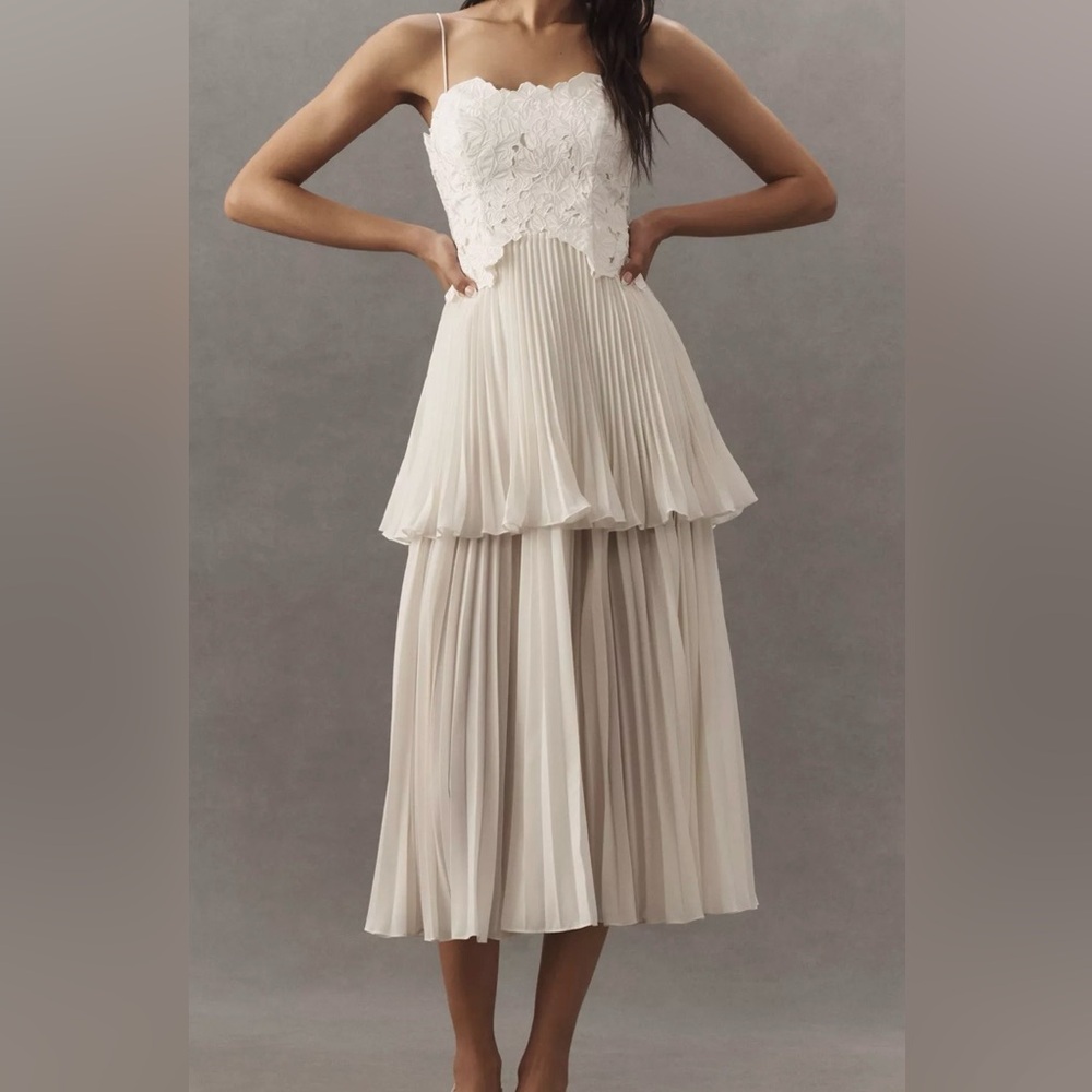 AMUR Esme Laser-Cut Floral Tiered Midi Dress